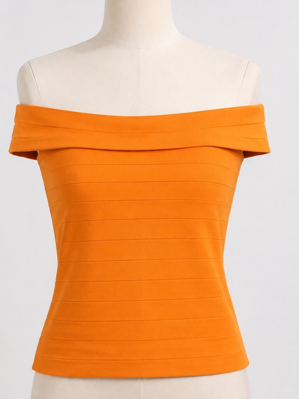 Karen Millen Off-Shoulder Ribbed Camisole in Bright Orange